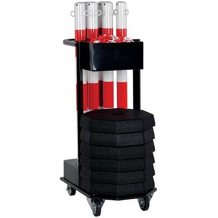 Transportní vozík se sloupky, řetězem a podstavci Crash Stop, červená/bílá