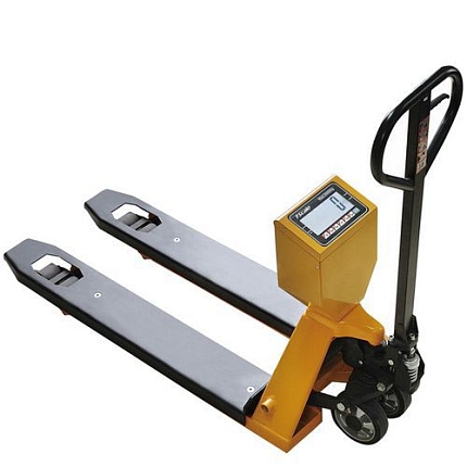 Paletový vozík s váhou, do 2000 kg, pogumovaná řídicí kola, s EU ověřením a kalibračním listem