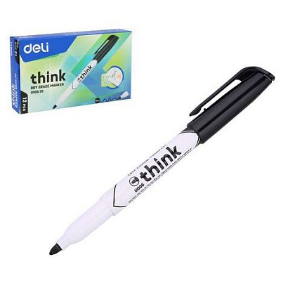 Popisovač DELI stíratelný, černý, 12ks