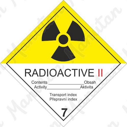 Výstražné ADR tabulky - Radioaktivní látka kat. II. č. 7B