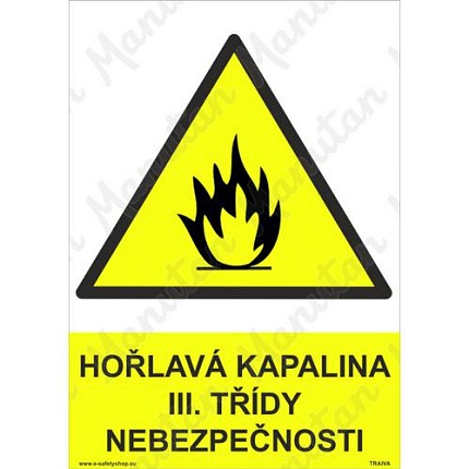 Výstražné tabulky - Hořlavá kapalina III. třídy nebezpečnosti