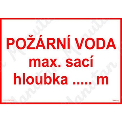 Požární tabulky - Požární voda max. sací hloubka m