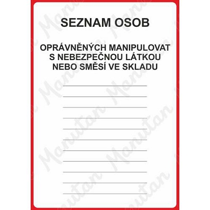 Informační tabulky - Seznam osob opravněných manipulovat