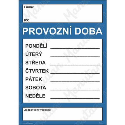 Informační tabulky - Provozní doba