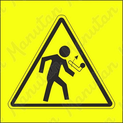 Výstraha pozor zpětný chod ramene nahoru, samolepka 40 x 40 x 0,1 mm, arch 35 ks