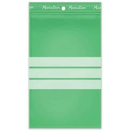 Recyklované uzavíratelné sáčky se zipem Manutan Expert, 50 mic, zelená, 150 x 100 mm, 100 ks