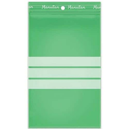 Uzavíratelné recyklované sáčky se zipem Manutan Expert, zelené, 150 x 200 mm, 100 ks