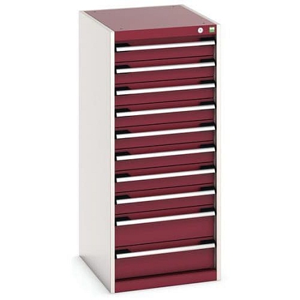 Dílenská zásuvková skříň Bott Cubio, 120 x 52,5 x 65 cm, 10 zásuvek, šedá-červená