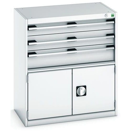 Dílenská zásuvková skříň Bott Cubio, 90 x 80 x 52,5 cm, 3 zásuvky, 1 skříňka, šedá-šedá