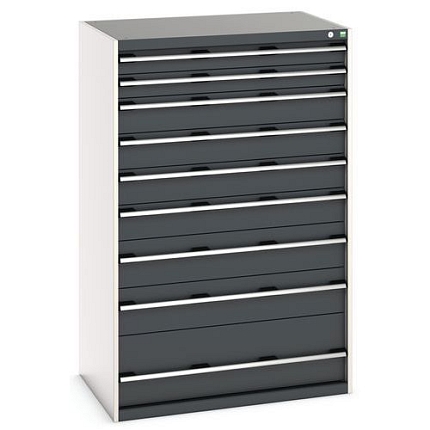 Dílenská zásuvková skříň Bott Cubio, 160 x 105 x 75 cm, 9 zásuvek, šedá-antracit