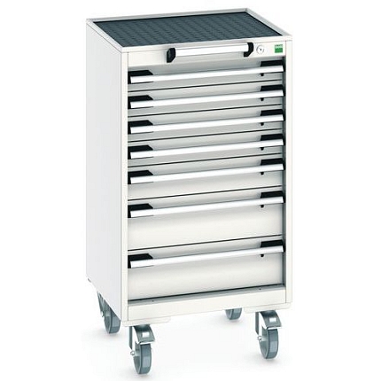 Mobilní zásuvková skříň Bott Cubio, 98,5 x 52,5 x 52,5 cm, 7 zásuvek, rohož, šedá-šedá