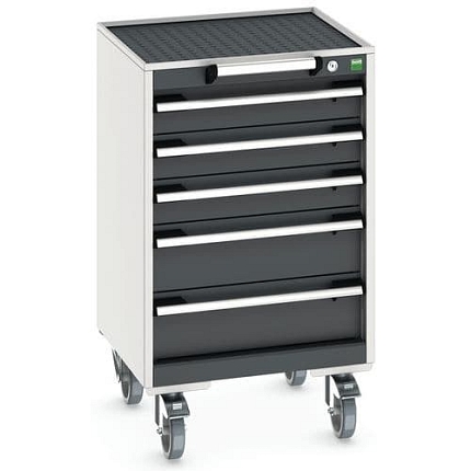 Mobilní zásuvková skříň Bott Cubio, 88,5 x 52,5 x 52,5 cm, 5 zásuvek, rohož, šedá-antracit