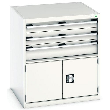 Dílenská zásuvková skříň Bott Cubio, 90 x 80 x 75 cm, 3 zásuvky, 1 skříňka, šedá-šedá