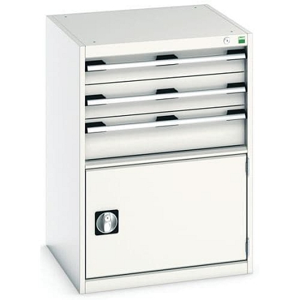 Dílenská zásuvková skříň Bott Cubio, 90 x 65 x 65 cm, 3 zásuvky, 1 skříňka, šedá-šedá