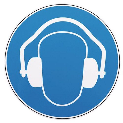 Používej chrániče sluchu - samolepka - Manutan Expert, průměr 100 mm