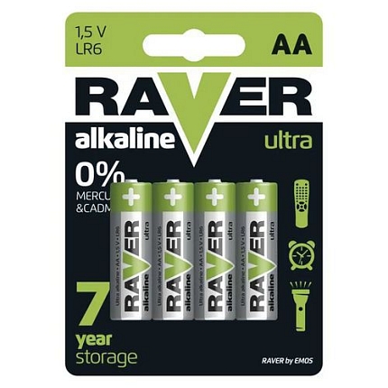 Alkalická baterie RAVER AA (LR6), 4 ks