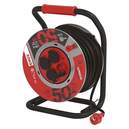 Venkovní prodlužovací kabel na bubnu, 50 m, 4 zásuvky, guma, 1,5 mm2