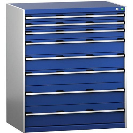 Dílenská zásuvková skříň Bott Cubio 200, 120 x 105 x 75 cm, 8 zásuvek, šedá-modrá