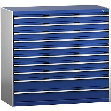 Dílenská zásuvková skříň Bott Cubio 200, 120 x 130 x 65 cm, 10 zásuvek, šedá-modrá