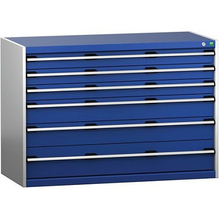 Dílenská zásuvková skříň Bott Cubio 200, 90 x 130 x 65 cm, 6 zásuvek, šedá-modrá