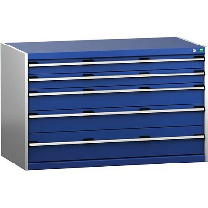 Dílenská zásuvková skříň Bott Cubio 200, 80 x 130 x 75 cm, 5 zásuvek, šedá-modrá