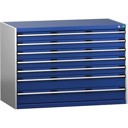 Dílenská zásuvková skříň Bott Cubio 200, 90 x 130 x 75 cm, 7 zásuvek, šedá-modrá