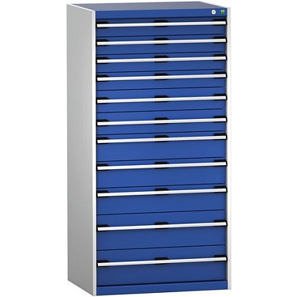 Dílenská zásuvková skříň Bott Cubio 200, 160 x 80 x 65 cm, 11 zásuvek, šedá-modrá
