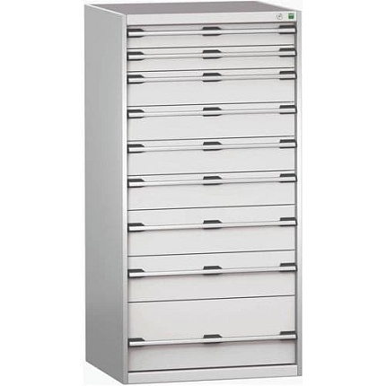 Dílenská zásuvková skříň Bott Cubio 200, 160 x 80 x 75 cm, 9 zásuvek, šedá-šedá