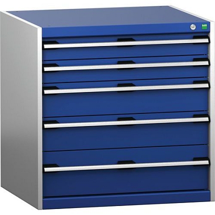 Dílenská zásuvková skříň Bott Cubio 200, 80 x 80 x 75 cm, 5 zásuvek, šedá-modrá