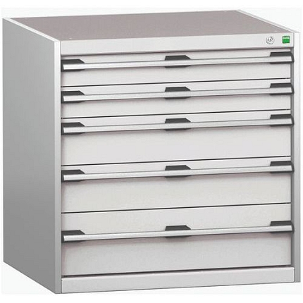 Dílenská zásuvková skříň Bott Cubio 200, 80 x 80 x 75 cm, 5 zásuvek, šedá-šedá