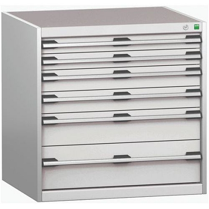 Dílenská zásuvková skříň Bott Cubio 200, 80 x 80 x 75 cm, 6 zásuvek, šedá-šedá