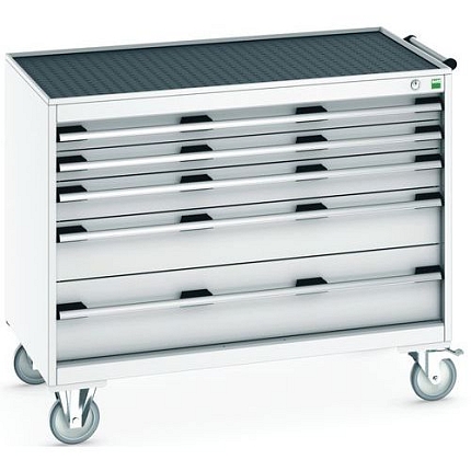 Mobilní zásuvková skříň Bott Cubio, 88,5 x 105 x 65 cm, 5 zásuvek, rohož, šedá-šedá