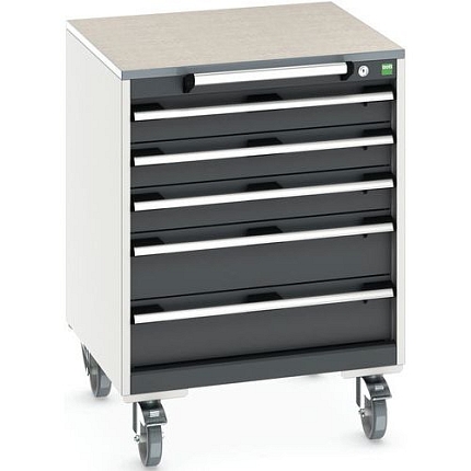 Mobilní zásuvková skříň Bott Cubio, 89 x 65 x 65 cm, 5 zásuvek, linoleum, šedá-antracit