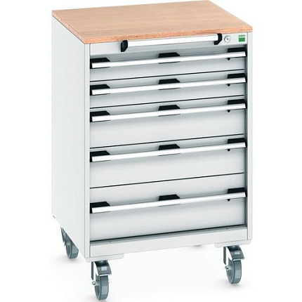 Mobilní zásuvková skříň Bott Cubio, 99 x 65 x 65 cm, 5 zásuvek, multiplex, šedá-šedá