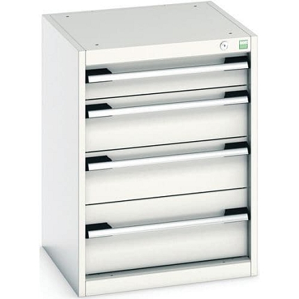 Dílenská zásuvková skříň Bott Cubio, 70 x 52,5 x 52,5 cm, 4 zásuvky, šedá-šedá