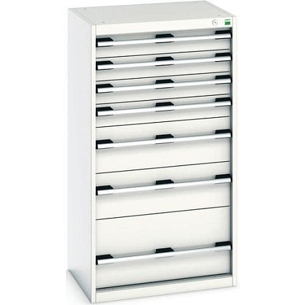 Dílenská zásuvková skříň Bott Cubio, 120 x 65 x 52,5 cm, 7 zásuvek, šedá-šedá