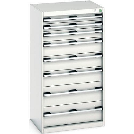 Dílenská zásuvková skříň Bott Cubio, 120 x 65 x 52,5 cm, 8 zásuvek, šedá-šedá