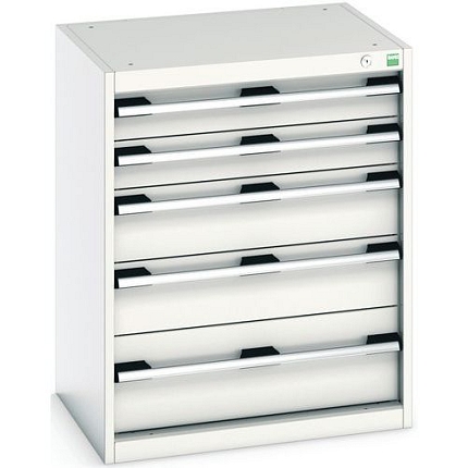 Dílenská zásuvková skříň Bott Cubio, 80 x 65 x 52,5 cm, 5 zásuvek, šedá-??edá