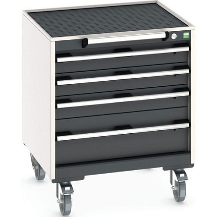 Mobilní zásuvková skříň Bott Cubio, 78,5 x 65 x 65 cm, 4 zásuvky, rohož, šedá-antracit