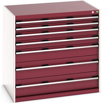 Dílenská zásuvková skříň Bott Cubio, 100 x 105 x 75 cm, 7 zásuvek, šedá-červená