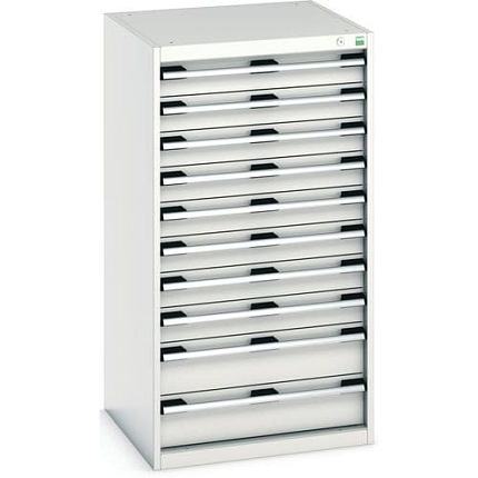 Dílenská zásuvková skříň Bott Cubio, 120 x 65 x 65 cm, 10 zásuvek, šedá-šedá