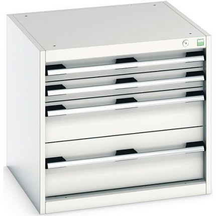 Dílenská zásuvková skříň Bott Cubio, 60 x 65 x 65 cm, 4 zásuvky, šedá-šedá