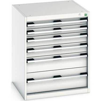 Dílenská zásuvková skříň Bott Cubio, 80 x 65 x 65 cm, 6 zásuvek, šedá-šedá