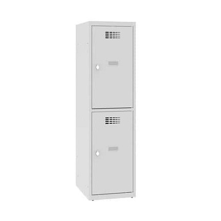 Snížená školní šatní skříň, 2 oddíly, 400 mm, šedá/šedá, otočný uzávěr