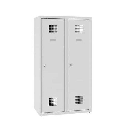 Snížená školní šatní skříň, 2 sloupce, 400 mm, šedá/šedá, cylindrický zámek