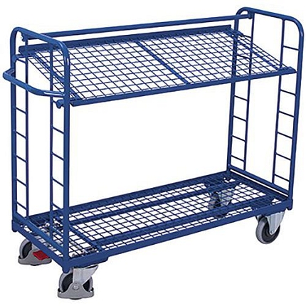 Policový vozík se šikmými mřížovými policemi, 2 police, 151 x 55 x 123,5 cm, modrý