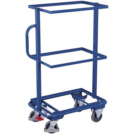 Vozík na přepravky bez ložné plochy, 3 police, modrý