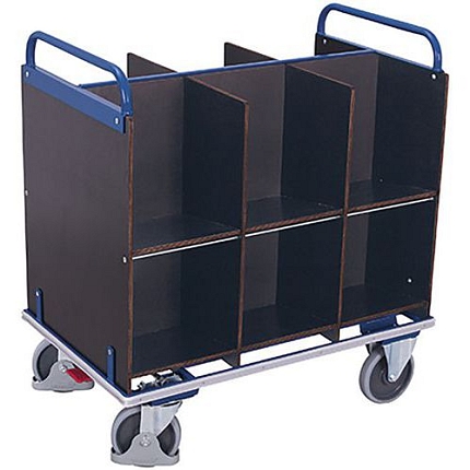 Vozík na dokumenty, 12 přihrádek, do 400 kg, 110,5 x 70 x 118,5 cm, modrý