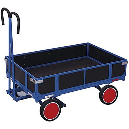 Ruční vozík s tažným madlem a plnými bočnicemi, do 700 kg, plná kola, modrý, 133,5 x 83 x 120 cm
