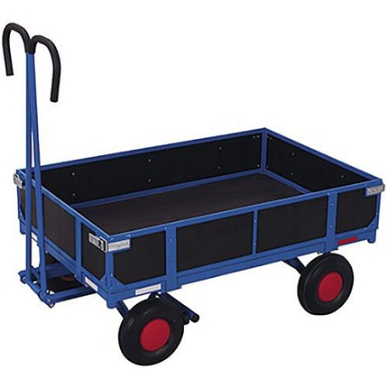 Ruční vozík s tažným madlem a plnými bočnicemi, do 700 kg, nafukovací kola, modrý, 133,5 x 83 x 120 cm